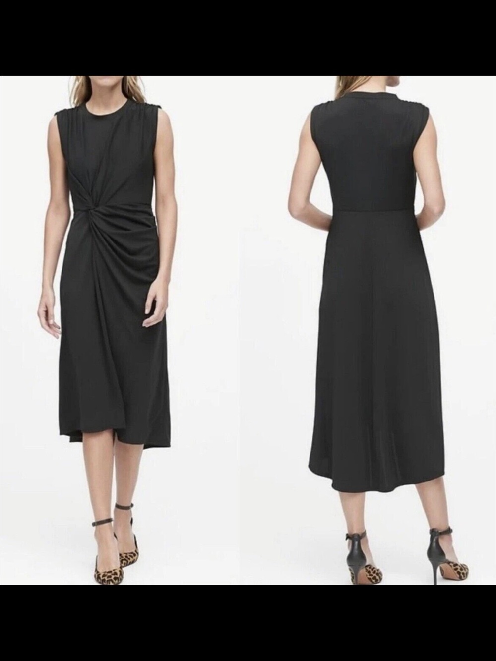 Banana Republic Black Sleeveless Twist-Detail Midi Dress